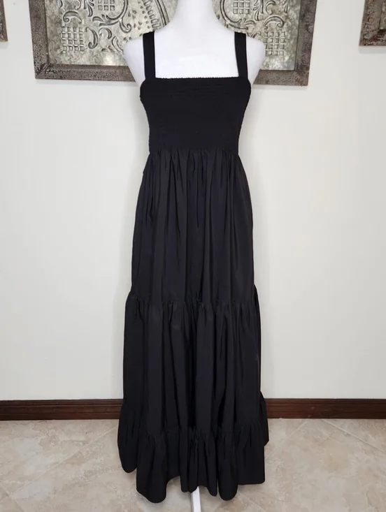 Zara Women's Black Smocked Bodice Sleeveless Tiered Maxi Dress Med Summer Casual - Picture 3 of 11
